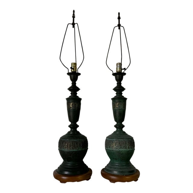 James Mont Style Brass Chinoiserie Table Lamps - a Pair For Sale