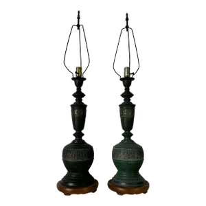 James Mont Style Brass Chinoiserie Table Lamps - A Pair