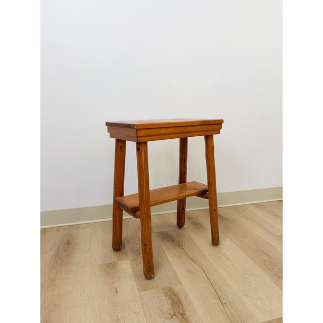 1930s Handmade Rustic Pine Side Table Shelf Dowel Joints Vintage Farmhouse Dated 1930s For Sale - Image 5 of 11