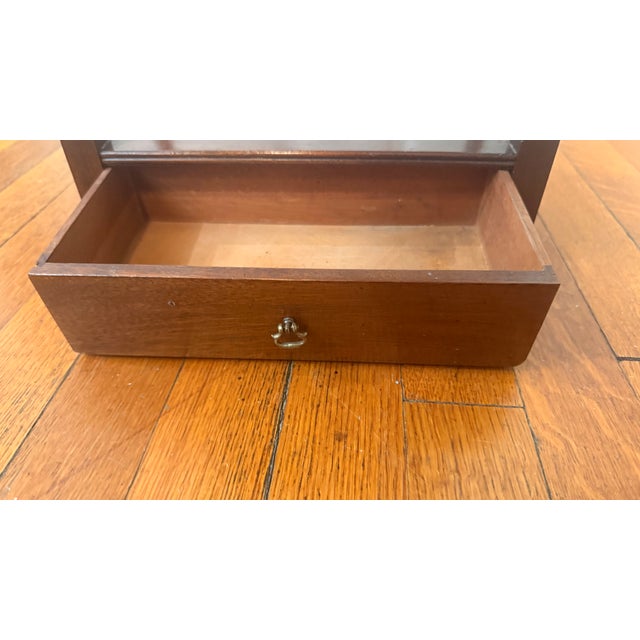 Late 20th Century Asian-Inspired Pagoda Top Wall-Mounted Hanging Étagère / Display Shelf in Mahogany With Drawer For Sale - Image 12 of 12