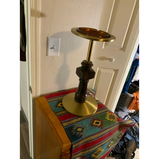 Mid 20th Century Hollywood Regency Brass and Turned Wood Smoking Stand Ashtray For Sale - Image 11 of 11