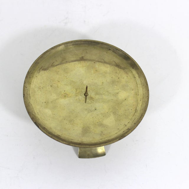 Brass Mid 20th Century Brass Large Pillar Candle Holder For Sale - Image 8 of 10