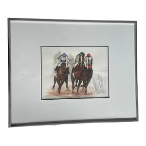 Horse Racing Watercolor Framed