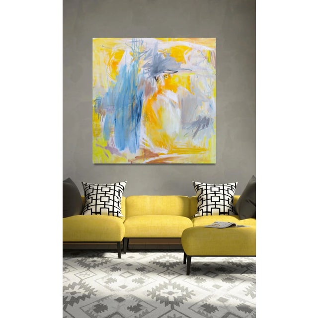 Yellow "Eclipse" by Trixie Pitts Large Abstract Expressionist Oil Painting on Linen For Sale - Image 8 of 12