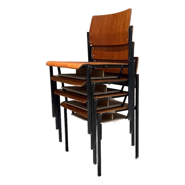 Model 4033 Minimalist Stacking Industrial School Chairs Branko Uršič Stol Kamnik For Sale