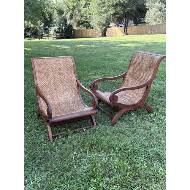 Mid 20th Century Pair of Indonesian Teak & Cane Plantation Chairs - British Colonial/Planter's Style For Sale - Image 4 of 15