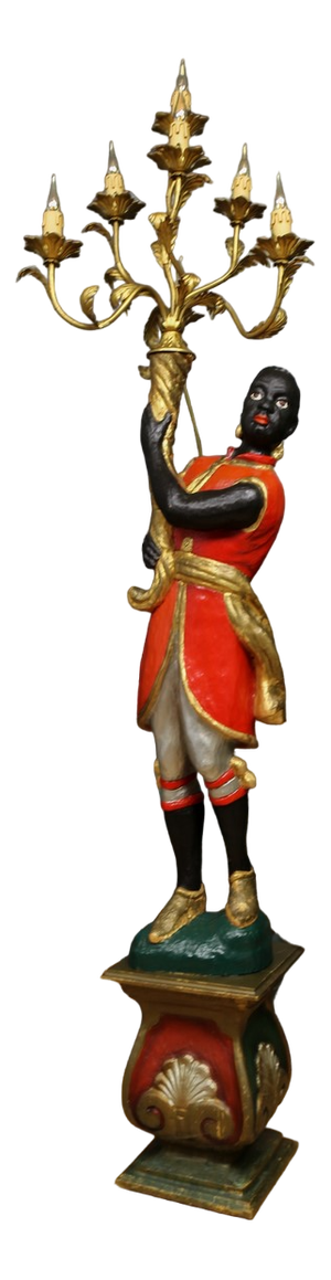Italian Venetian Style Carved Wood Figural Torchère Floor Lamp, 1970s
