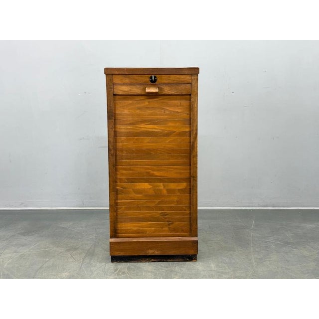Art Deco Tambour Office Cabinet in Beech, Czechoslovakia, 1940s For Sale - Image 13 of 18