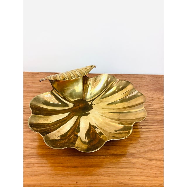 Vintage Hollywood Regency Brass Clam Shell Serving Tray For Sale - Image 4 of 9