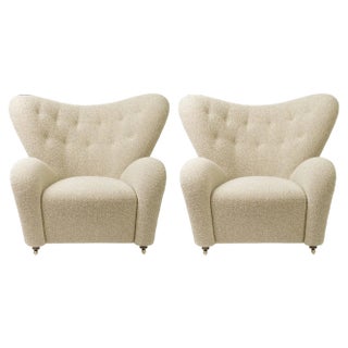 Set of Beige Sahco Zero the Tired Man Lounge Chairs by Lassen For Sale