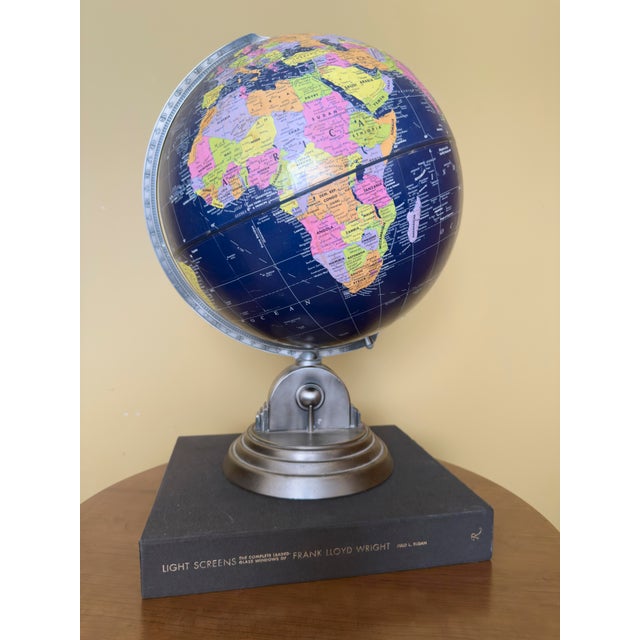 1980s 1980s Art Deco Inspired Globemaster Replogle 12" Blue World Globe For Sale - Image 5 of 12