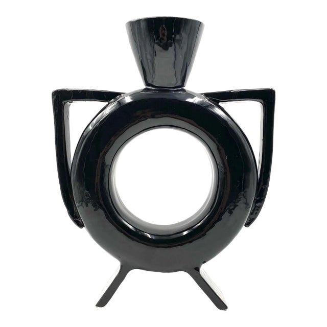 Organic Modern Black Ceramic Vase, Italy 1980s For Sale