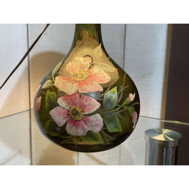 Painted Blown Glass Lamp with Floral Decoration For Sale - Image 5 of 14