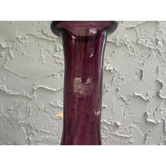 1960s Italian Empoli Amethyst Glass Genie Bottle Decanter With Original Stopper – 26.75” Tall For Sale - Image 11 of 11