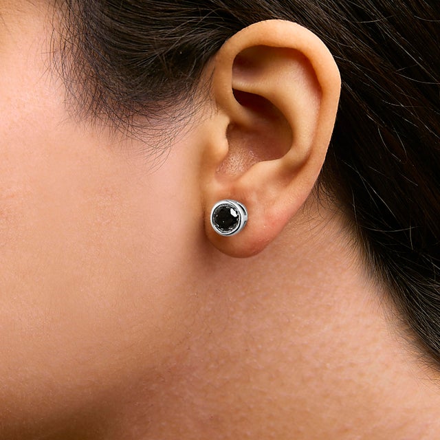 Haus of Brilliance .925 Sterling Silver 2 1/2 Cttw Round Brilliant-Cut Black Diamond Bezel-Set Stud Earrings with Screw Backs (Fancy Color-Enhanced, I2-I3 Clarity) For Sale - Image 4 of 5