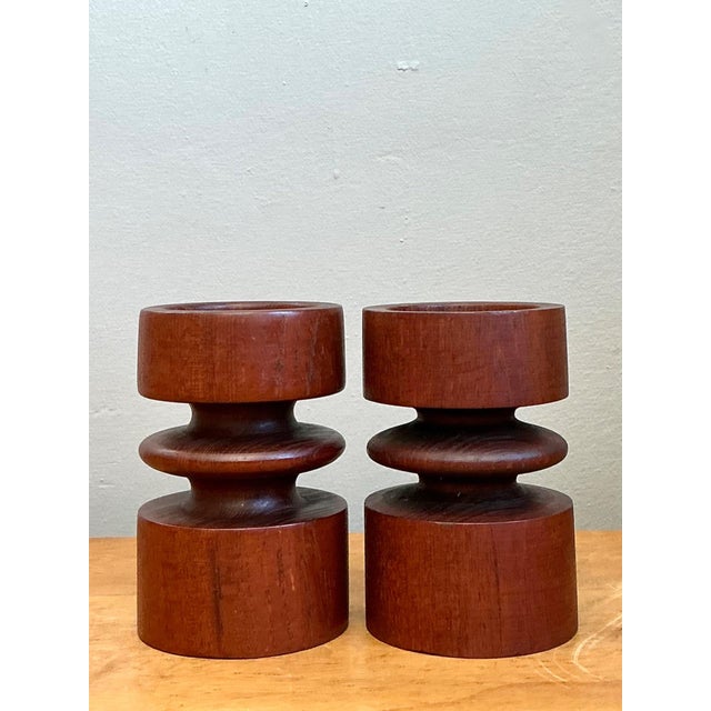Wood Vintage Mid-Century Modern Wood Candle Holders - A Pair For Sale - Image 7 of 12