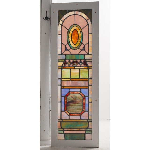 Set of Gothic Wood Framed Leaded Stained Glass Windows For Sale - Image 4 of 10
