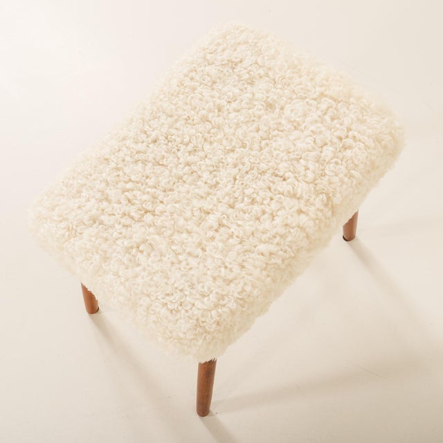 Mid-Century Modern Danish Ottoman in Sheepskin, 1960s For Sale - Image 6 of 7
