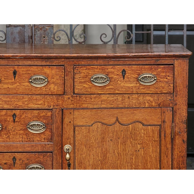 Wood 19th Century English Oak Buffet with Six Drawers, Two Doors and Brass Hardware For Sale - Image 7 of 12