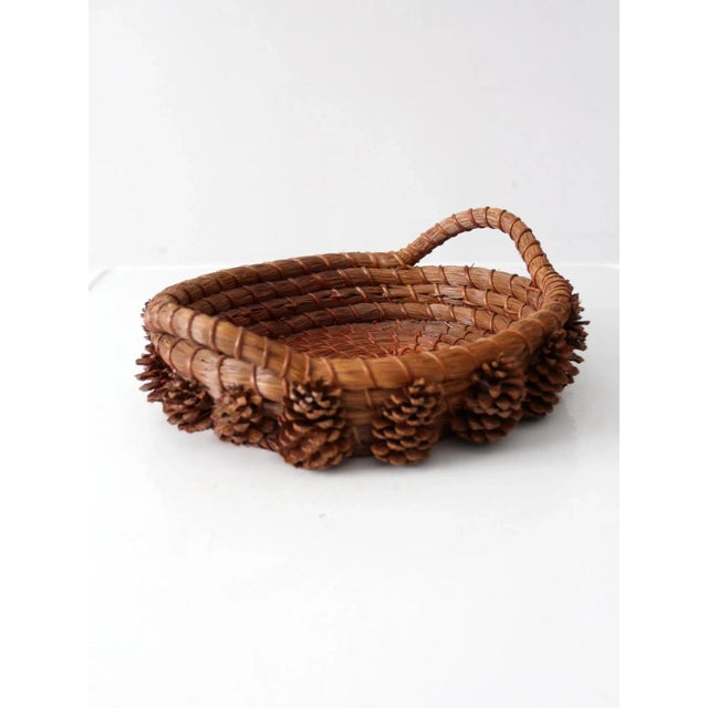 Vintage Folk Art Pine Needle Basket For Sale - Image 10 of 11