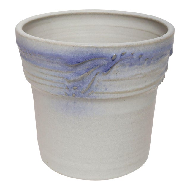 Vintage Pale Gray and Lilac Incised Studio Ceramic Planter by Deanna Nichols For Sale