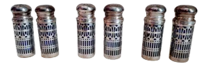 Vintage Silver & Cobalt Salt & Pepper Shakers- Set of 6