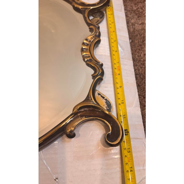 Mid-Century Baroque Style Gold Leaf Gilded Crest Mirror, 1950s 19th Century French Rocaille Table Mirror For Sale - Image 10 of 10