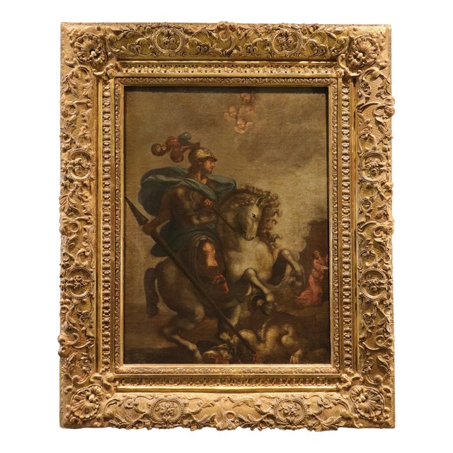 Tuscan School Artist, Saint George and the Dragon, 18th Century, Oil Painting on Canvas, Framed For Sale