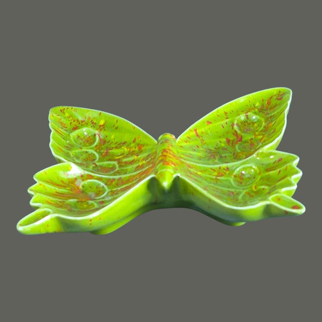 Mid 20th Century Vintage Ceramic Green Butterfly Trinket Holder Dish For Sale - Image 5 of 9