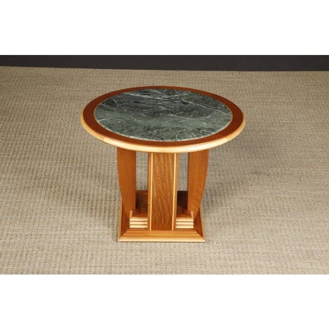 Brown Mahogany and Marble Center Table or Zoom Table by Ron Puckett, 1991, Signed For Sale - Image 8 of 12