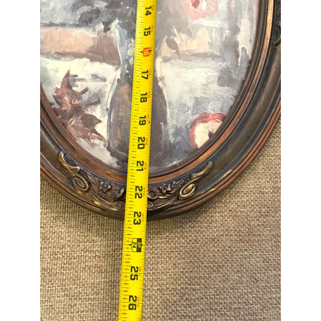 Wood Antique Oval Gesso Frame With Floral Print (C. 1890-1915) For Sale - Image 7 of 12
