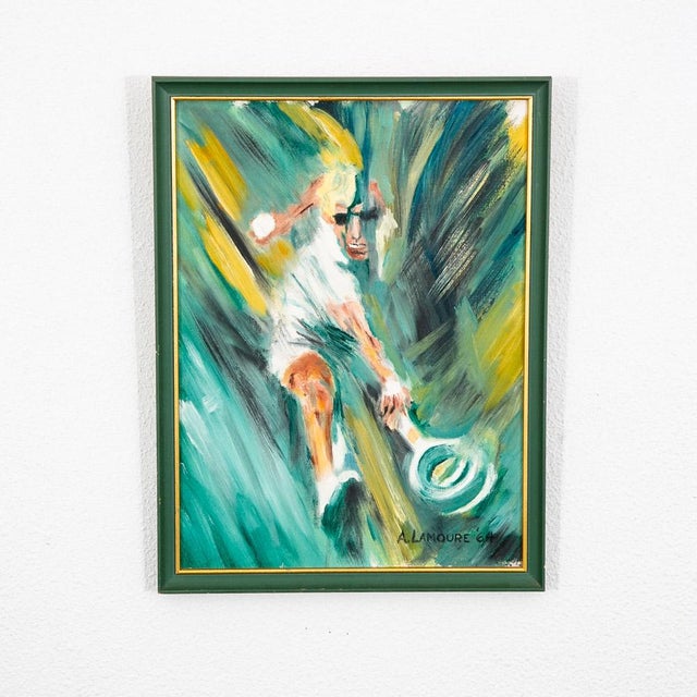 Mid Century Modern Abstract Figure Painting Original Art Tennis 1964 Signed MCM For Sale In Sacramento - Image 6 of 12