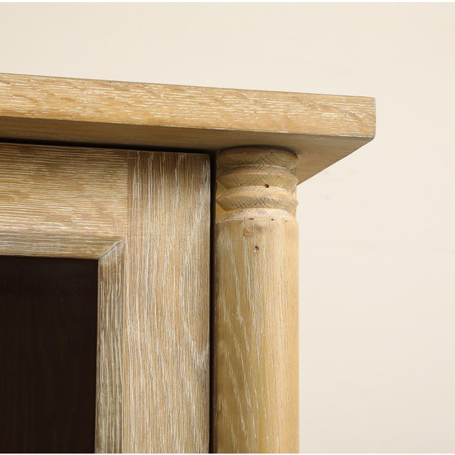 Wood Art Deco Style Natural Oak Cabinet With Coffered Panels and Glass Doors For Sale - Image 7 of 17