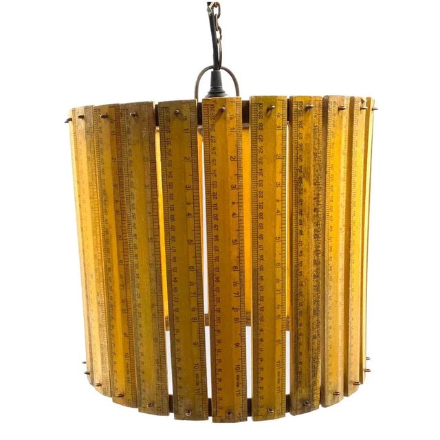 Wood Modern Artisanal Rulers Shaped Ceiling Lamp, France, 1960s For Sale - Image 7 of 9
