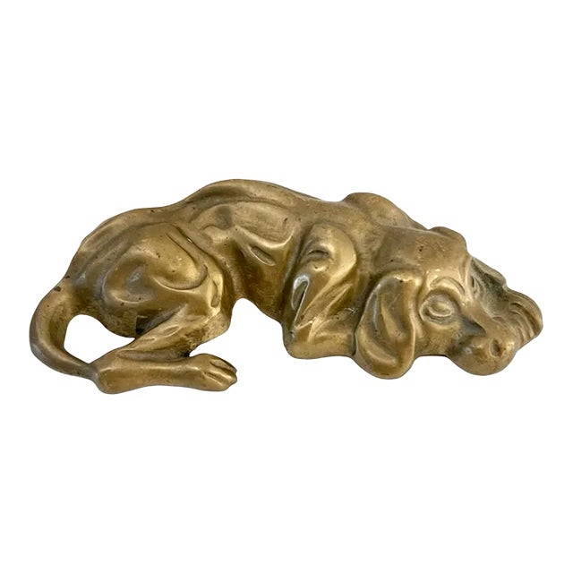 Vintage Sleeping Hound Dog Brass Figurine For Sale