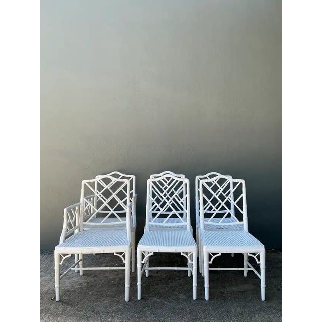 Wood Vintage Chinese Chippendale Cane Dining Chairs - Set of 6 For Sale - Image 7 of 12