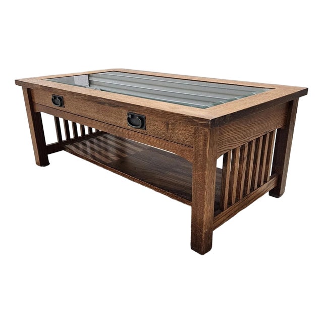 1990s Trend Manor 1008 Curio Table Mission Style Solid Oak Wood For Sale