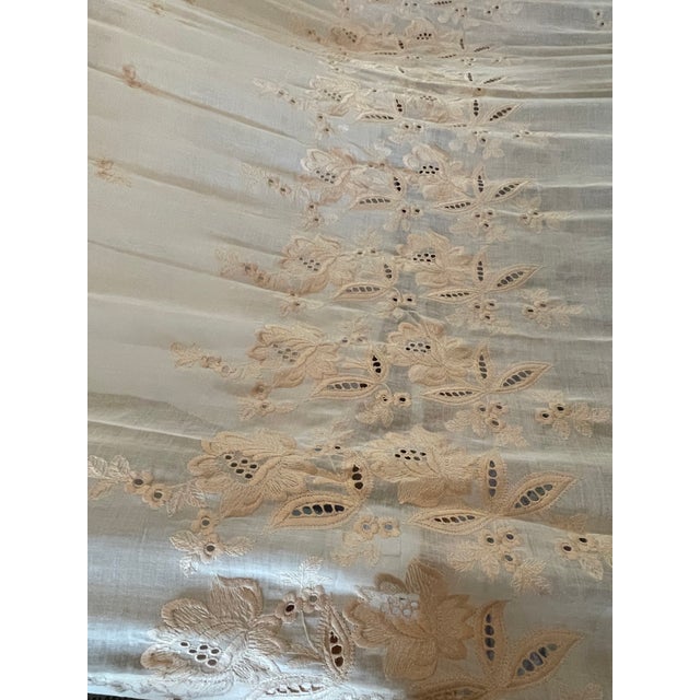 Textile Pair of Vintage Embroidered Sheer Curtains – 76" X 90" Each – Floral Cutwork, Ivory Lace Panels For Sale - Image 7 of 12
