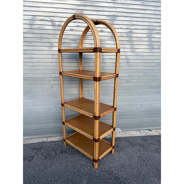 Vintage Coastal Style Arched Rattan Etagere/ Bookcase in the McGuire's Manner. Circa 1970s. For Sale - Image 12 of 18