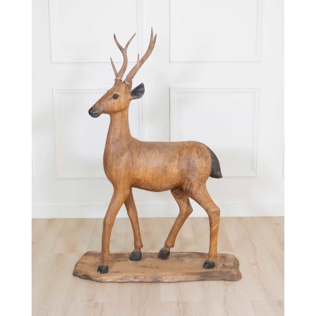 Italian 20th Century Life-Size Walnut Deer Sculpture For Sale - Image 12 of 12