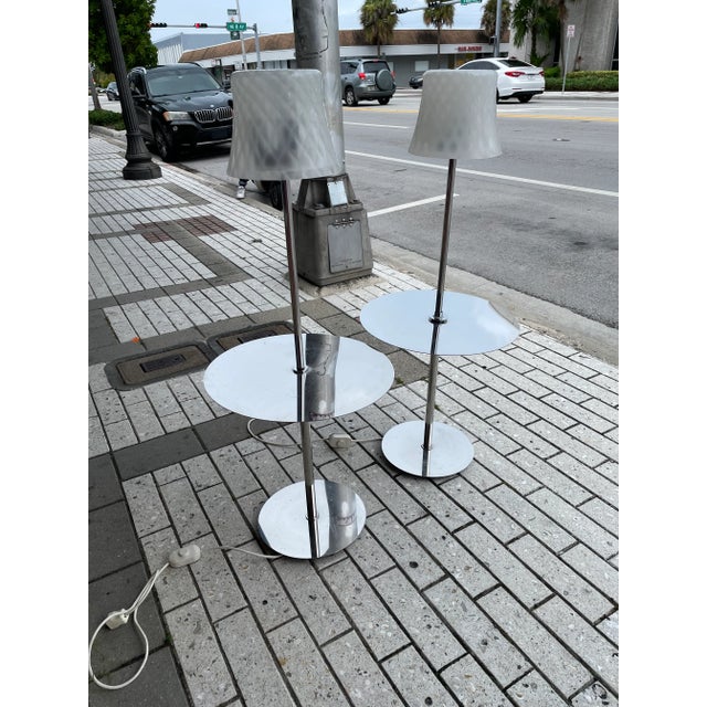 Pair of end tables metal and glass designed for Delano hotel in the 80s . They came from the state sale liquidation of...