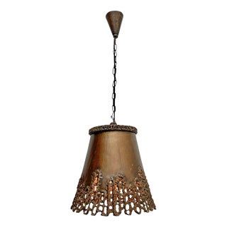 Brutalist Handcrafted Copper Pendant Lamp in Tom Greene, 1960s For Sale