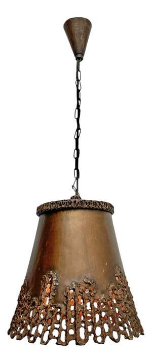 Brutalist Handcrafted Copper Pendant Lamp in Tom Greene, 1960s