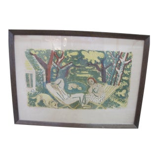 French Maurice Savin Signed Framed Color Limited Edition Lithograph the Siesta For Sale