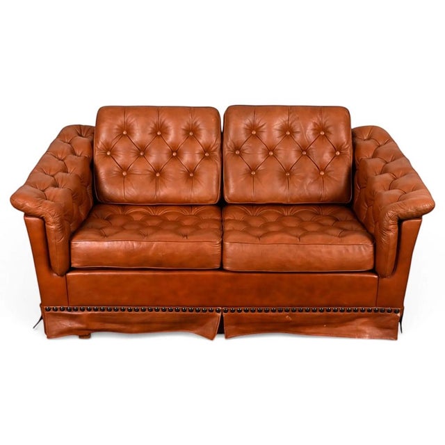 Danish Chesterfield Leather Loveseat Sofa For Sale - Image 4 of 10