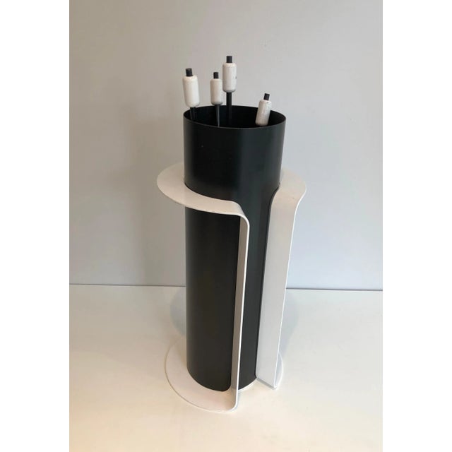 Black Black and White Lacquered Design Fire Place Tools on Stand, French, Circa 1980 - 5 Pieces For Sale - Image 8 of 13