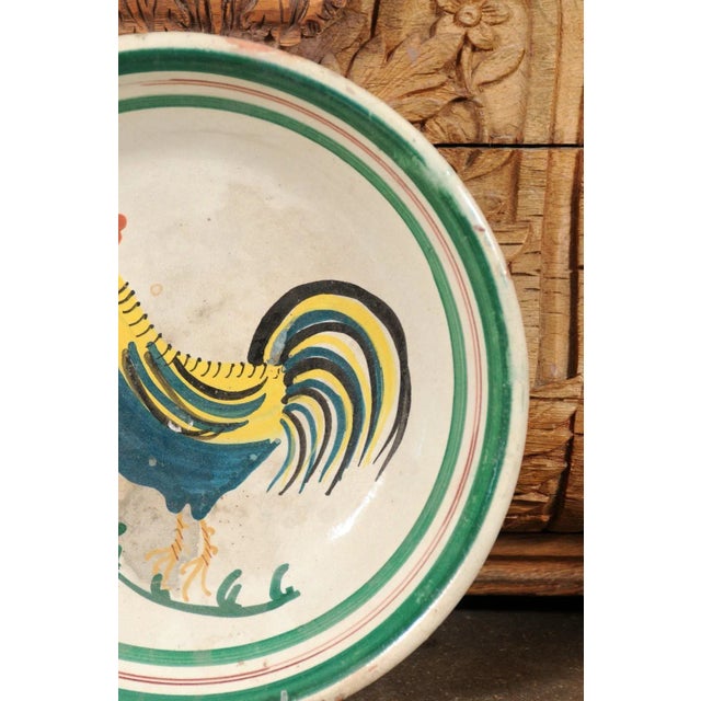 Italian Early 20th Century Pottery Bowl with Rooster Motif & Green Border For Sale - Image 12 of 13