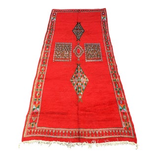 1980s Vintage Red Moroccan Rug - 6'8" X 14'6" Ft For Sale