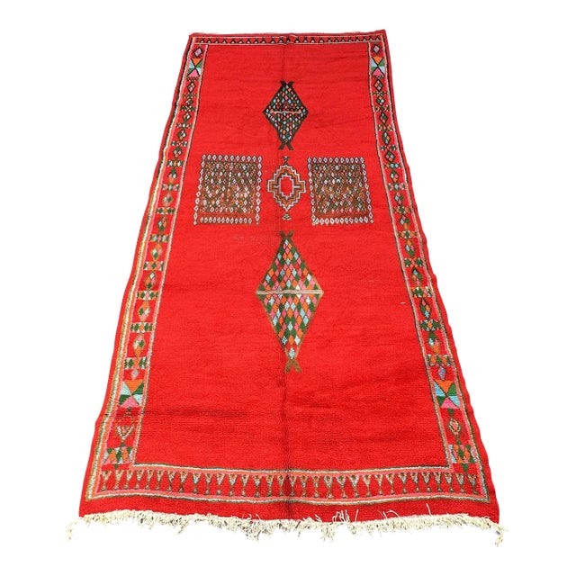 1980s Vintage Red Moroccan Rug - 6'8" X 14'6" Ft For Sale