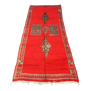1980s Vintage Red Moroccan Rug - 6'8" X 14'6" Ft